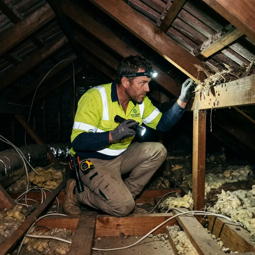 Technician inspecting a roof cavity for a dead animal in Cranbourne West