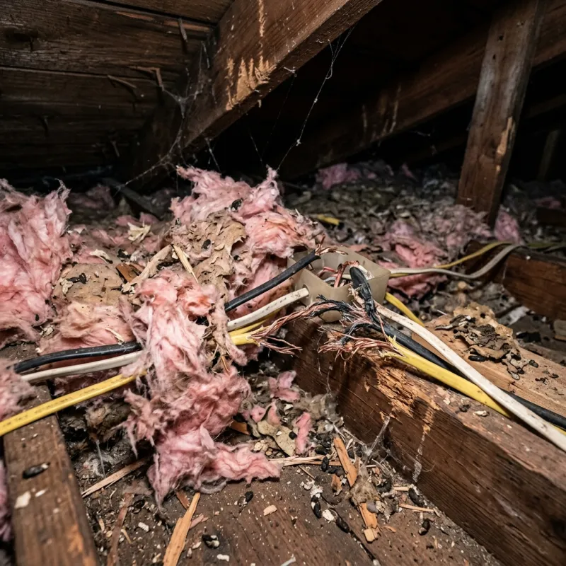 Contaminated ceiling insulation being assessed in a Cranbourne West roof space