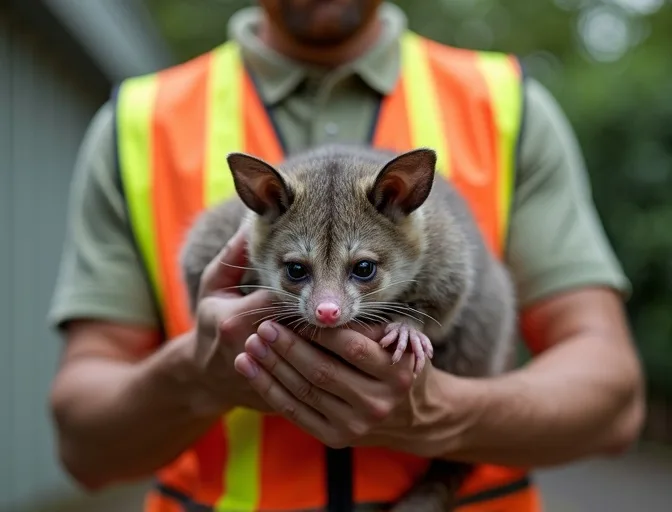 Animal handler safely recovering a deceased possum in Cranbourne West