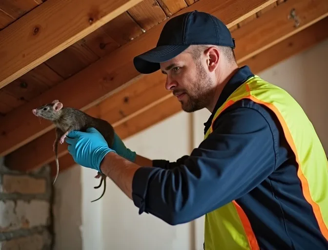 Technician inspecting a roof cavity for a dead rat in Cranbourne West